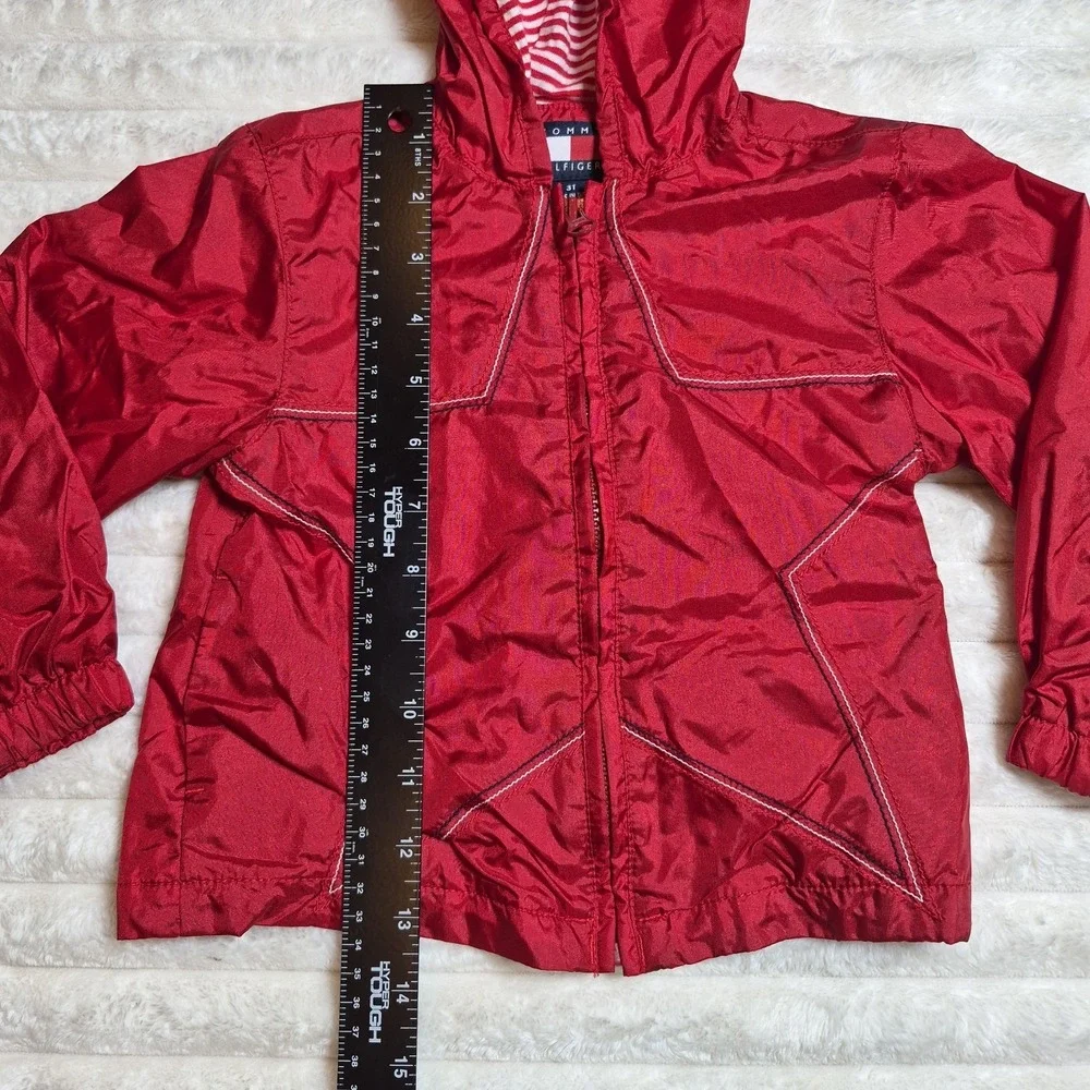 Tommy Hilfiger Toddler Red Star Windbreaker Hooded Jacket Striped Lining 3T